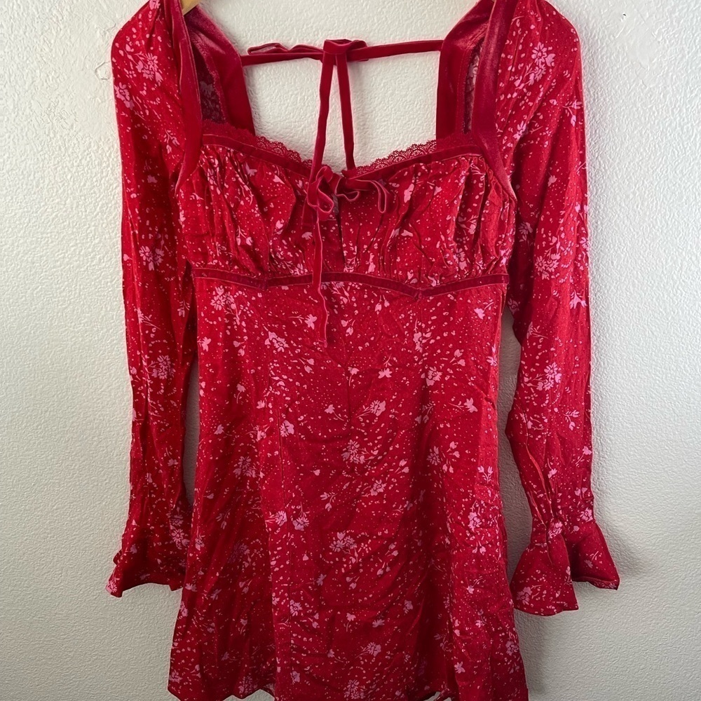 NWT Free People Red Floral Mini Dress - Picture 2 of 3